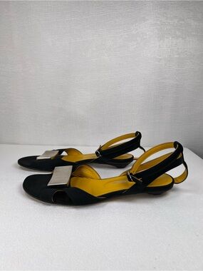 Women's Black Slingback Sandals with Silver Accent